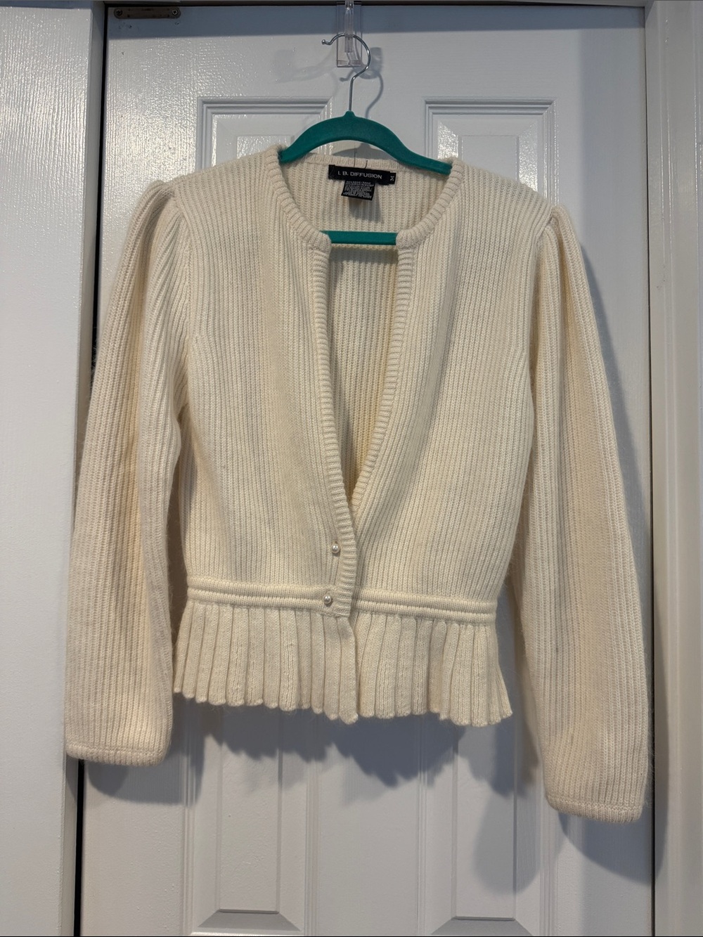 Vintage I. B. Diffusion peplum Angora rabbit & Lambswool Cardigan
